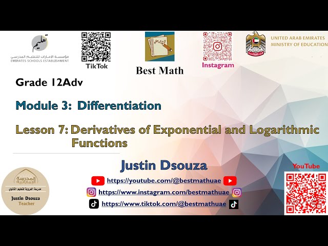 Derivatives of Exponential and Logarithmic Functions [Chapter 3 Lesson 7]