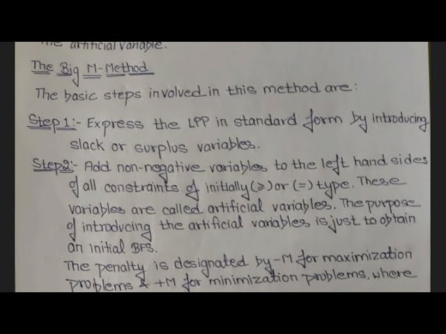 Big -M method proper notes, definition and some examples of #bsc 6th semester linear programming