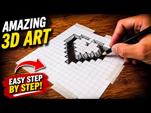 How to Draw 3D Pixel Heart on Grid Paper | Easy Step by Step Illusion