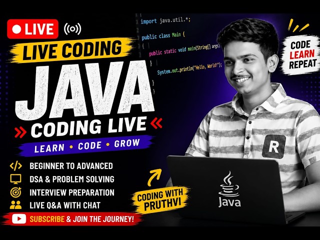 🔴 LIVE Java Coding | Learn Java from Scratch | Interview & DSA Practice | Coding with Pruthvi