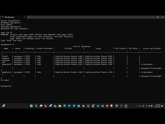 How to create database using PSQL SQL shell for PostgreSQL