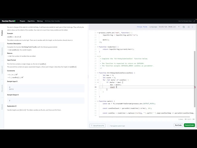 Birthday Cake Candles usando JavaScript - HackerRank - PT-BR