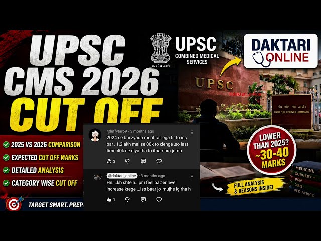 UPSC CMS 2026 Expected Cut Off 🔥 | 2025 vs 2026 Comparison | Official Analysis | upsccms2026 cutoff
