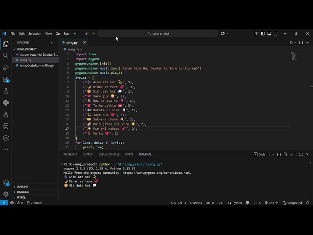 Python Music Player with Lyrics 🎵 | Play Songs Using Pygame | Beginner Friendly Project