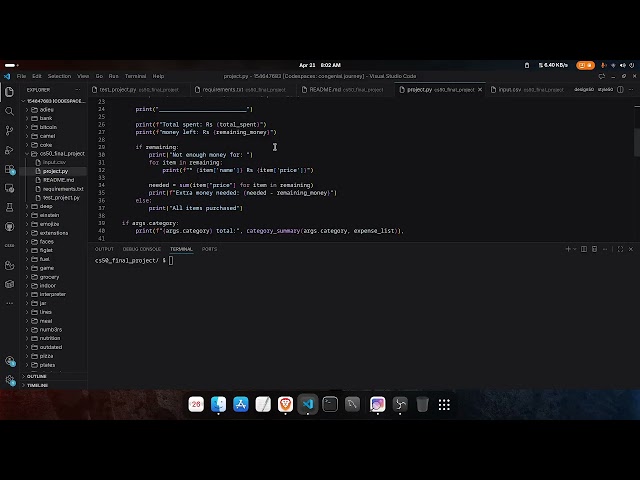 CS50P Final Project – Expense Tracker | Vishal Aditya Kirtaniya