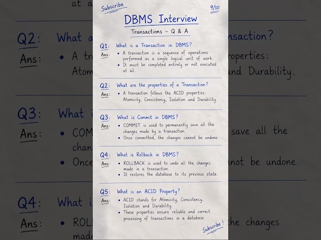 Important DBMS Questions | Database Management Systems #shorts #important questions #dbms #interview