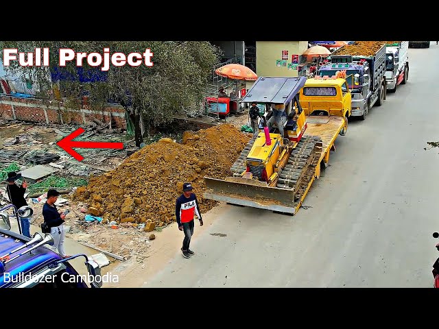 Complete100%!! Starting a new project,Landfill by bulldozer D20 Komatsu Pushing stone & 5ton truck