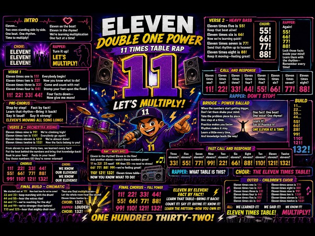 11 TIMES TABLE SONG 🔥 | DOUBLE ONE POWER! | Multiplication Rap for Kids
