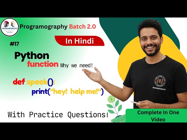 Python Functions Explained in Hindi | Why We Need Functions? Definition, Declare & Call #17