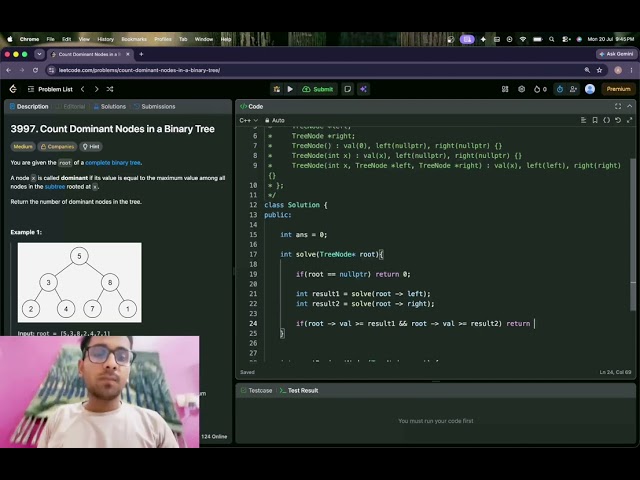 Weekly 511 - Question No 2 ( Dominant Nodes in a Binary Tree) (Day 60) End of the Challenge Finally🥹
