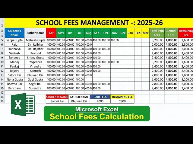 School Fees Management in Excel | Student Fees Record & Management | MS Excel Tutorial