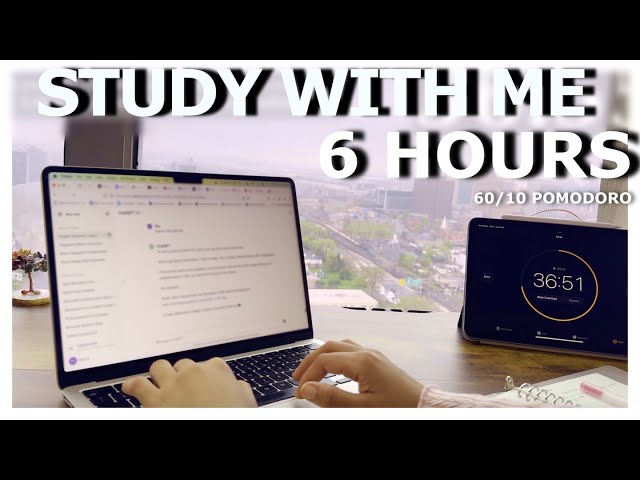 6-HOUR STUDY WITH ME| Rain + Sunset View| White Noise for Studying|POMODORO 50/10| Mindful Studying|