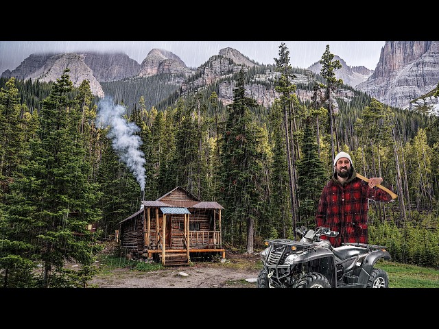 Braving HEAVY RAIN at a Log Cabin in Grizzly Bear Country!