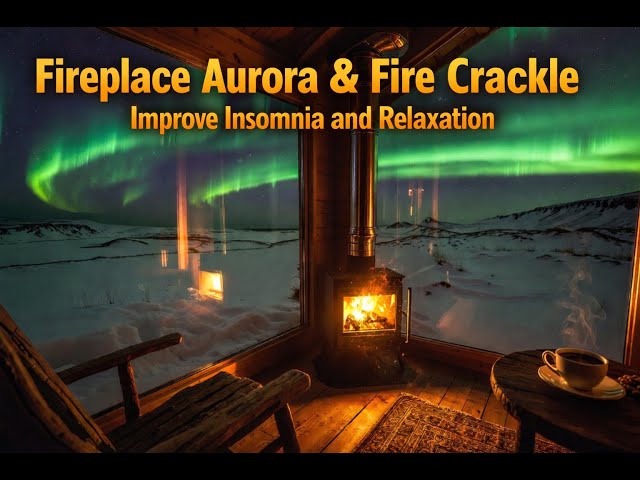 LIVE Cozy night Fireplace Aurora & Fire Crackle improve insomnia and relaxation #asmr #relax