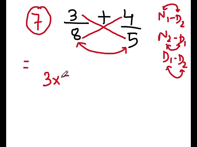 Adding two fractions to find sum. Useful for Asvab/Picat text prep with Cross Multiplication method 