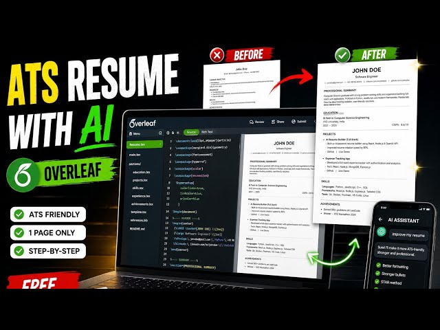 How to Create an ATS-Friendly Resume with AI & Overleaf | Free 1-Page Resume Template 🚀 #aivideo 