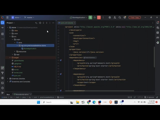 Day 1 of coding in Spring Framework