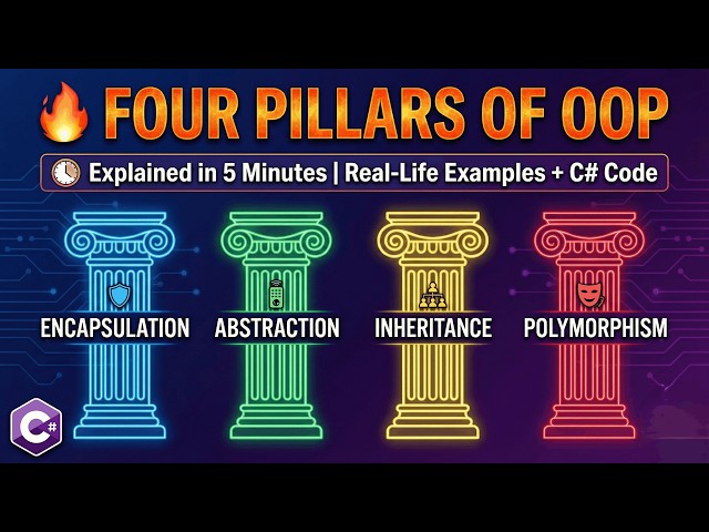 🔥 Four Pillars of OOP Explained in 5 Minutes | Real-Life Examples + C# Code