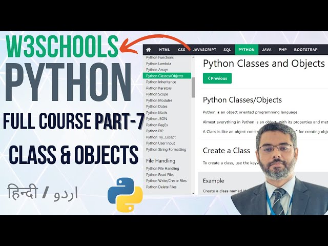 W3Schools Python Full Course in (Hindi) | Class and Objects in Python | Python for Beginners Part-7
