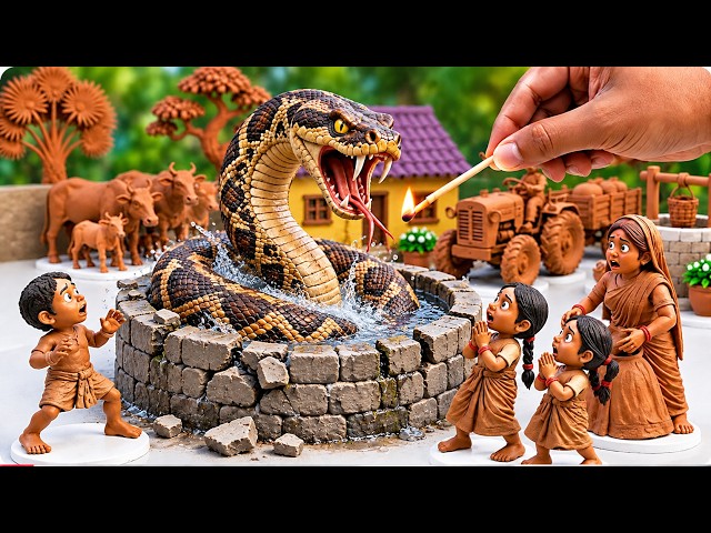 DIY Miniature Clay Water Well🏊Giant Python Attacks the Village House |Cute Clay Boys & Village House