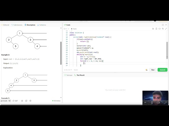 C++ solution for Leetcode 199 Binary Tree Right Side View.