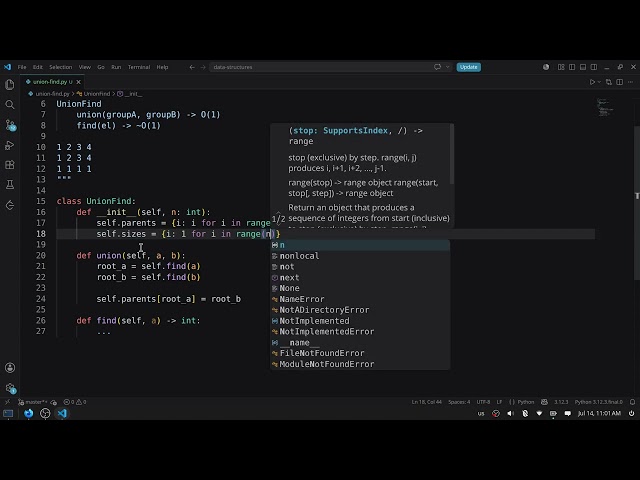 UnionFind data structure