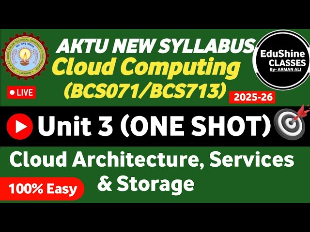 Cloud Computing Unit 3 One shot AKTU BCS071/BCS713 |Cloud Architecture, Storage Unit 3 One shot aktu