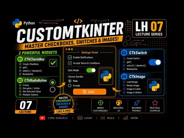 CustomTkinter #07 | CTkCheckBox, CTkRadioButton, CTkSwitch & CTkImage | Python GUI  #python #coding