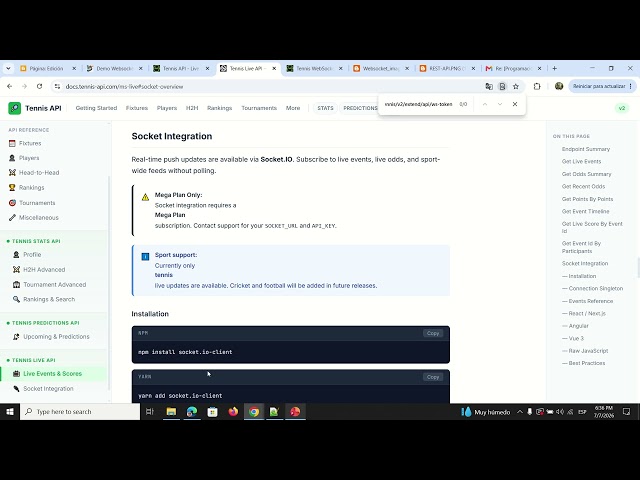 Tennis API WebSocket con JavaScript | Conexión en Tiempo Real Paso a Paso