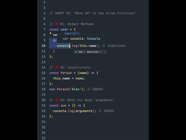When NOT to Use Arrow Functions #coding #frontendcourse #javascript