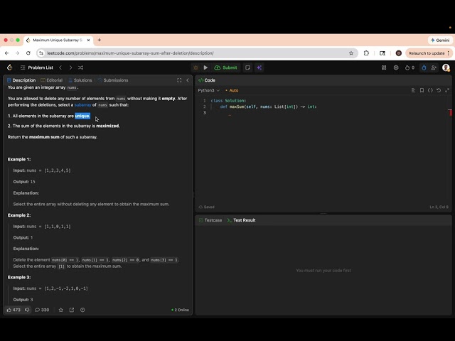Maximum Unique Subarray Sum After Deletion