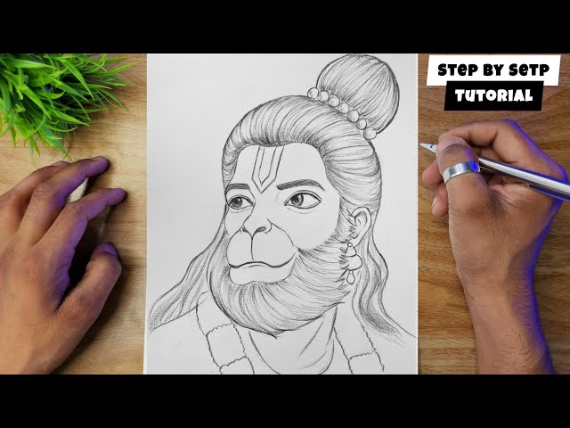 How To Draw Lord Hanuman Ji Face // Easy Step By Step Drawing Tutorial || Pencil Drawing @AjArts03