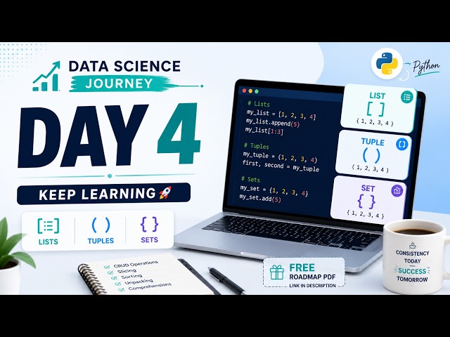 Day 4 of My Data Science Journey | Mastering Lists, Tuples & Sets🚀 | Free PDF #python