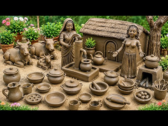 12 Cute kitchen set Diy | Miniature Clay craft | All kitchen set mitti bartan | Clay House making