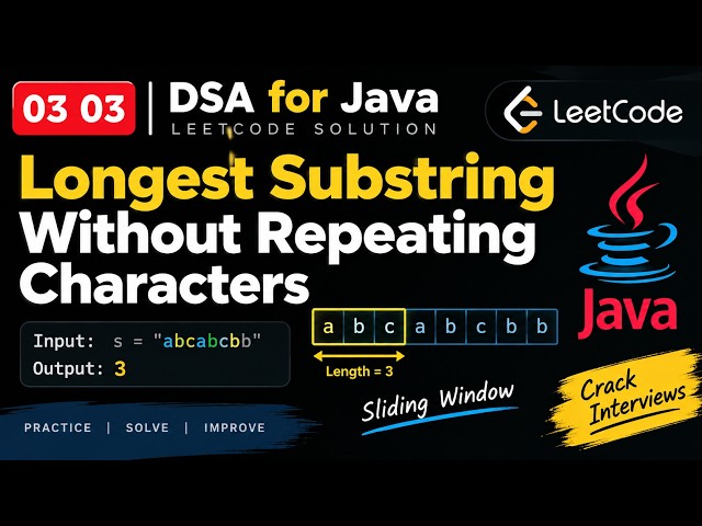 DSA for Java 02 03 | LeetCode 3 Solution | Longest Substring Without Repeating Characters