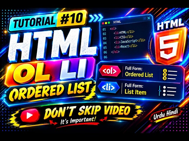 HTML Ordered Lists Explained: Perfect for Beginners || #urdu  #hindi ||#html #webdevelopment #coding