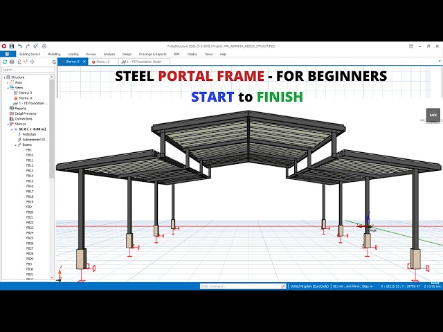 Complete Multi-Span Steel Protal Frame Modeling in ProtaStructure for Beginners | Full Tutorial