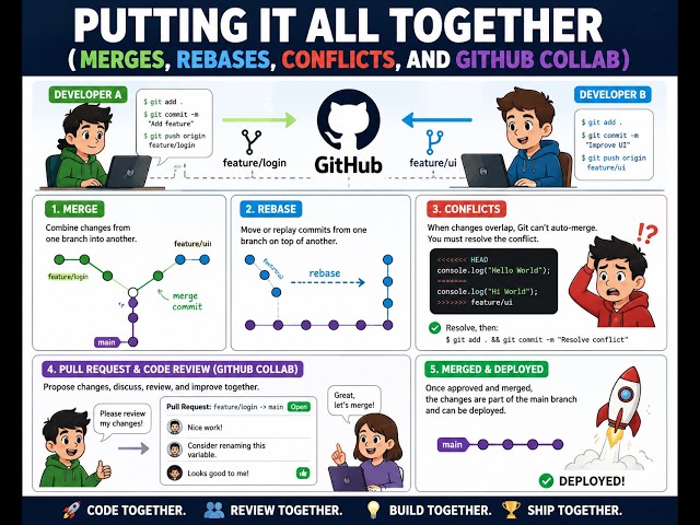 Git. DevOps lessons. Putting It All Together (Merges, Rebases, Conflicts, and GitHub Collab)