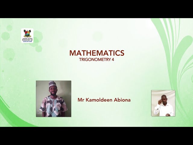 SS3 TV LESSONS MATHEMATICS: TRIGONOMETRY 4