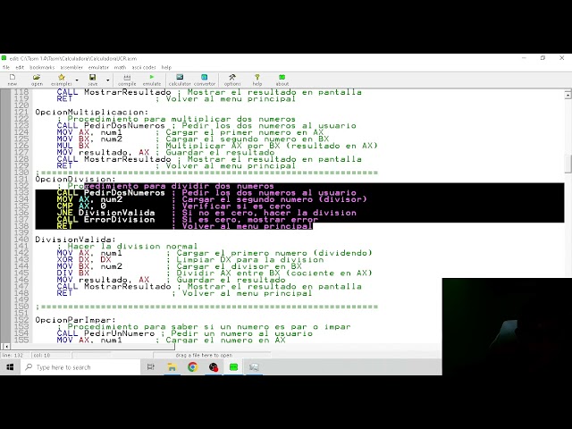 Calculadora en Assembler - División y Factorial | EMU8086