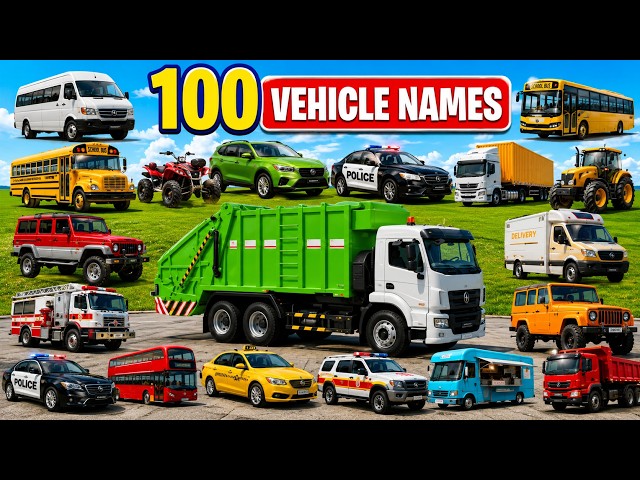 Learn 100 Vehicle Names | Types of Vehicles For Kids | Modes Of Transportation🚗