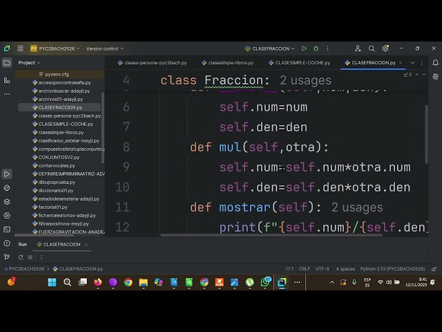 Object-Oriented Programming (OOP) Classes in Python Fraction with simplification PYC 2BACH High S...