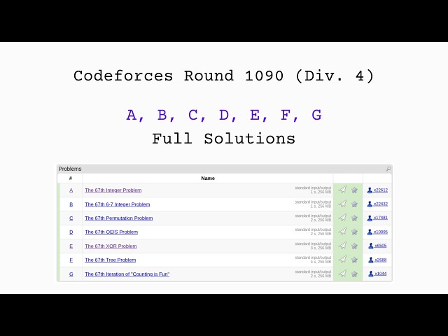 Codeforces Round 1090 (Div. 4) Editorial | Solutions A, B, C, D, E, F, G