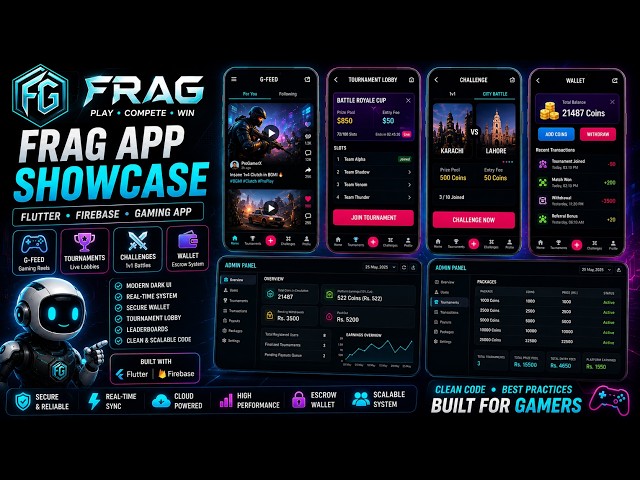 FRAG - Gaming & Esports App Showcase 🎮 Flutter + Firebase + Dark UI + Wallet System