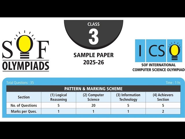 ICSO Computer Science Olympiad Class 3 Sample Paper 2025-26