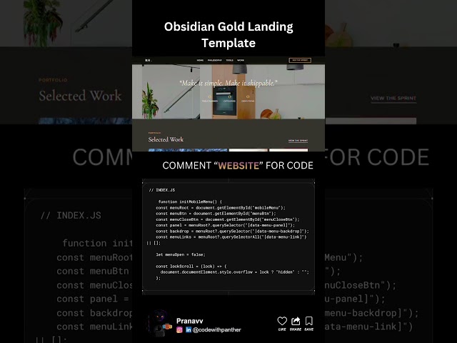 🖤 Obsidian Gold Landing Template | Luxury Web Design | HTML CSS JavaScript #codewithpanther #code