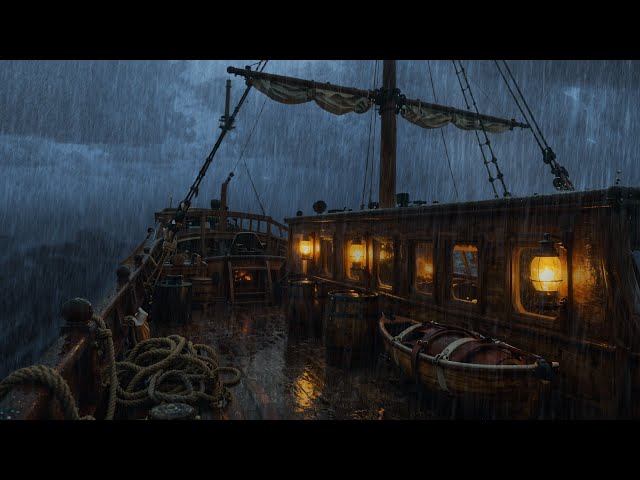 Boat sails across the vast ocean in the incessant rain - Tomorrow it will overcome all the storms