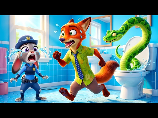 Zootopia's Toilet Terror: Nick and Judy vs the Giant Python! 🐍🚽 | Nick Judy Funny Animation