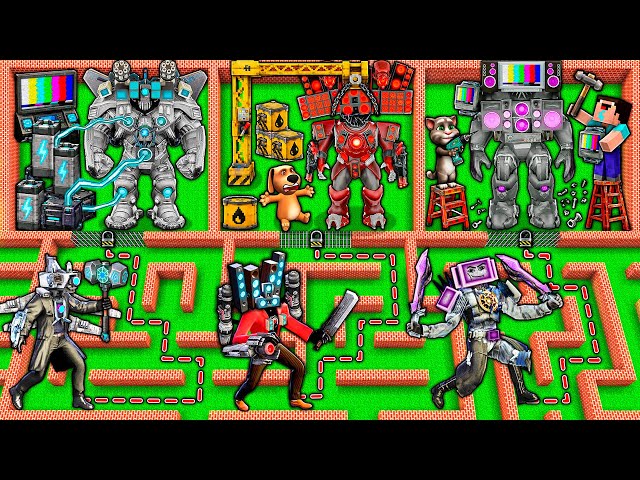 SURVIVAL MAZE of UPGRADED TITAN BOSS TEAM vs SKIBIDI TOILET and TV WOMAN in MINECRAFT animation