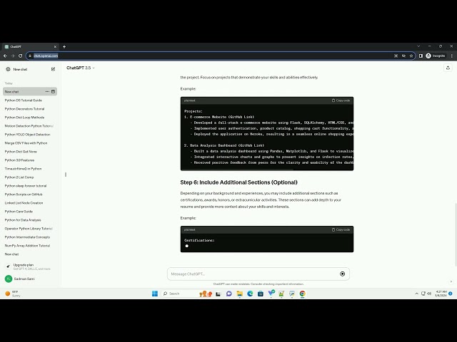 python developer fresher resume